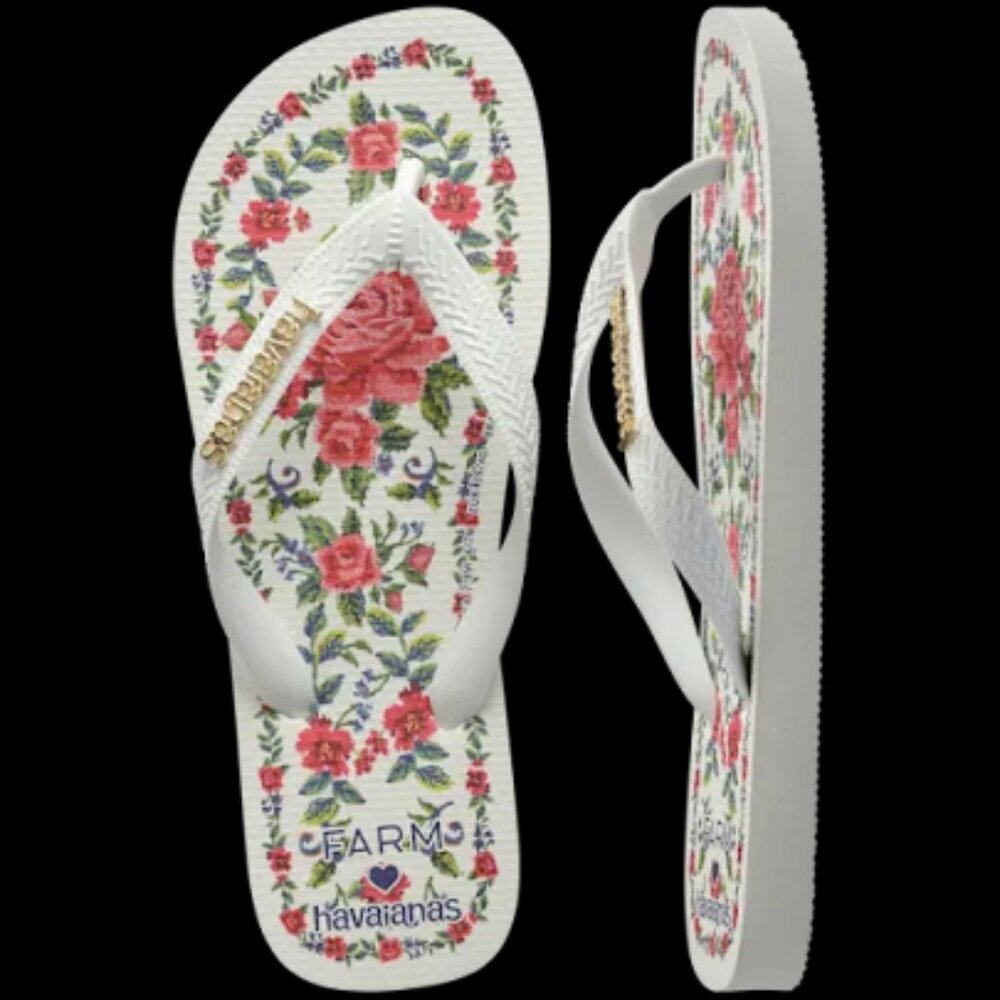 NEW FARM Rio Havaianas Flower Tapestry Top Flip Flops - Picture 2 of 8